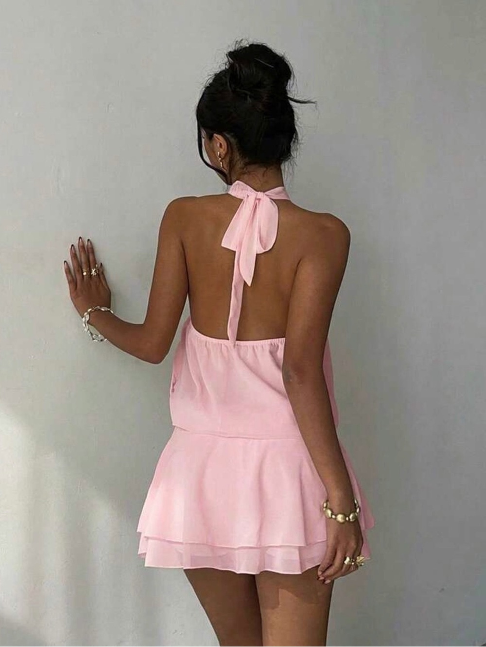 Light Pink Halter Mini Dress - Picture 2 of 7